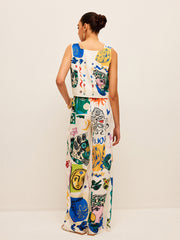 Graphic Print Crop Top With Wide-Leg Pants Set
