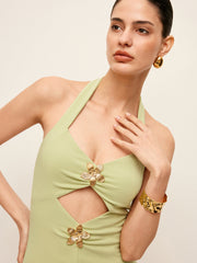 Cut-Out Metal-Detail Halter Top