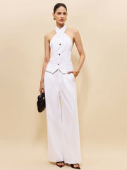 Linen & Cotton Pockets Mid-Waist Pants