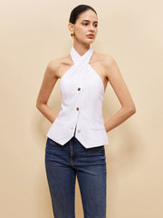 Linen & Cotton Cross Halter Top