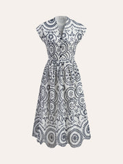 Embroidered V-Neck Belted Dress