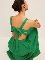 Cotton & Linen Back Tie Detail Dress