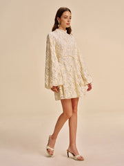 Lace Bell-Sleeve Dress With Belt