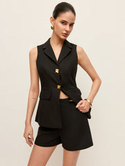 Cotton & Linen Pocket Detail Shorts Without Belt