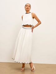 Scallop Trim Color Block Sleeveless Skirt Set