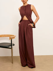 Mid-Waist Wide-Leg Pants With Pockets