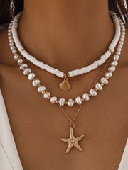 Pearl & Shell Layered Necklace With Starfish Pendant