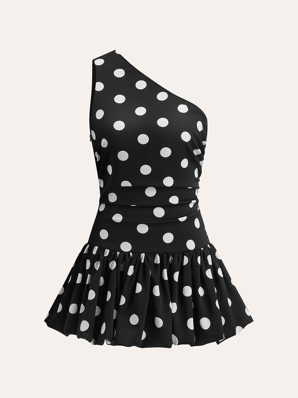 One-Shoulder Polka Dot Peplum Dress