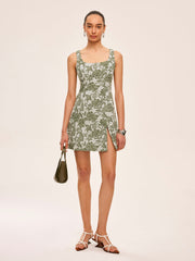 Floral Print Square Neck Dress With Side Slit