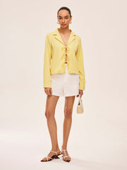 Collared Tie-Front Blouse