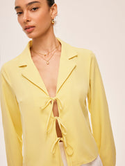 Collared Tie-Front Blouse