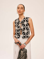 Embroidered Cotton Tie-Front Vest