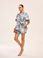 Printed Contrast Trim Shorts Sets