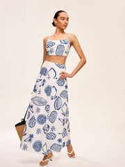 Printed Crop Top With Skirt Set