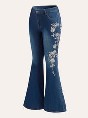 Mid-Waist Embroidered Flared Jeans