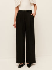 Belted Wide-Leg High-Waist Pants With Pockets
