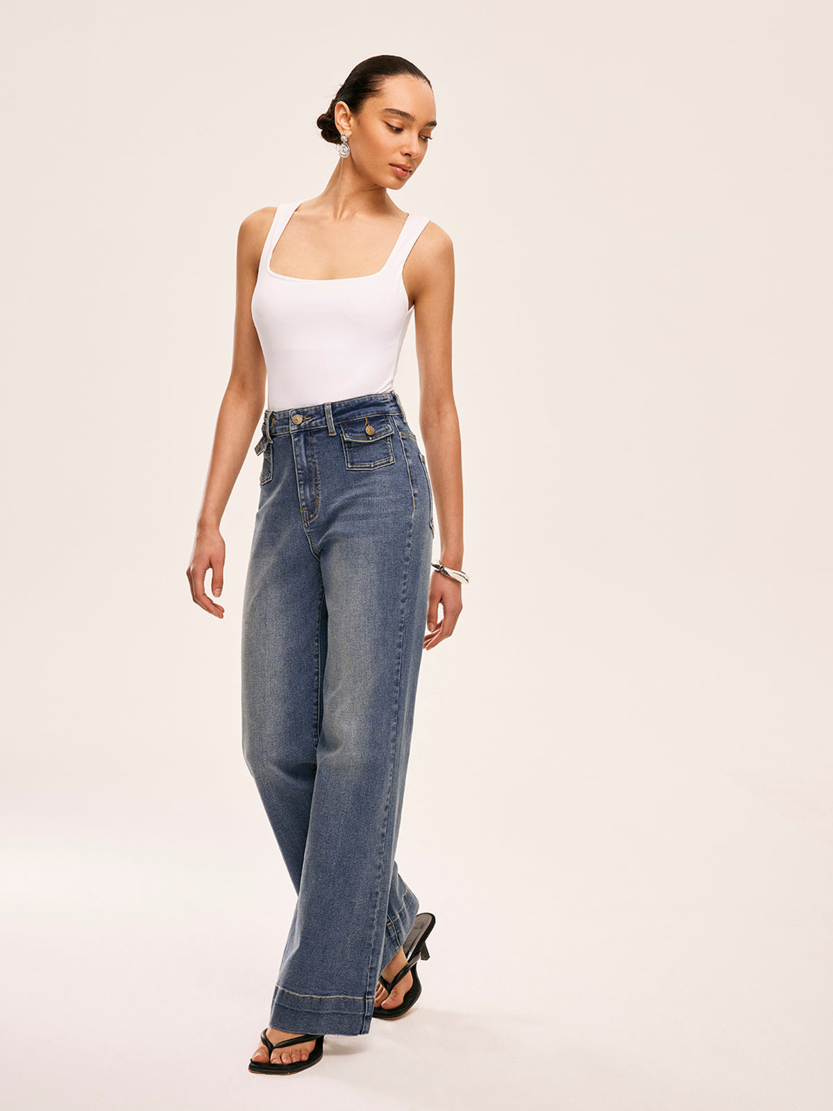 Mid-Waist Decor Pocket Pants