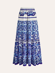 Boho Print Satin Skirt