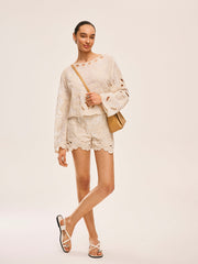 Embroidered Cut-Out Shorts Set