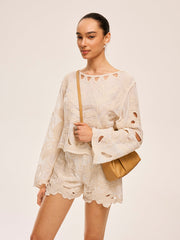 Embroidered Cut-Out Shorts Set