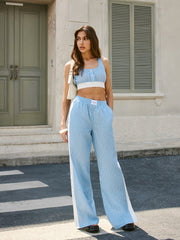 Mid-Waist Striped Side Split Pants