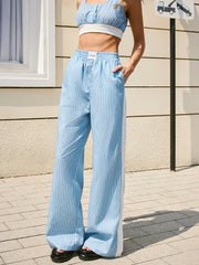 Mid-Waist Striped Side Split Pants