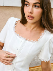 Cotton & Linen Lace Tie-Back Shirt