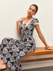 Floral Print V-Neck Tie-Bow Dress