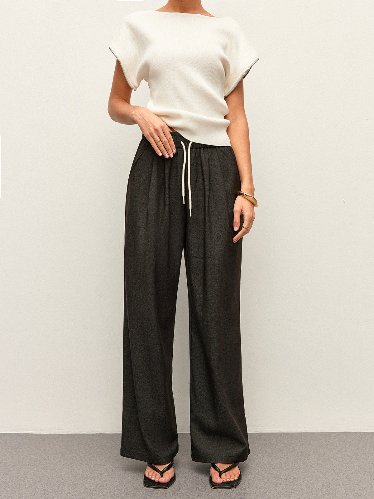 High-Waist Pocket Detail Drawstring Pants
