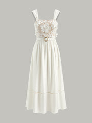 Cotton Floral Lace Belted Dress