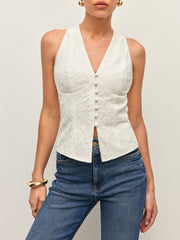Lace Button Detail Halter Top