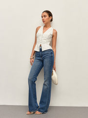 Lace Button Detail Halter Top