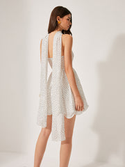 Semi-Sheer Polka Dot Dress With Scarf Detail
