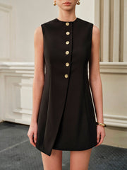 Asymmetrical Tie-Back Metal Button Dress