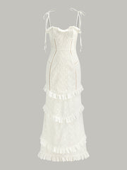 Lace-Up Tie Strap Ruffled Slit Dress