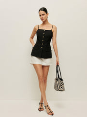 Cotton Button Tie-Back Tank Top