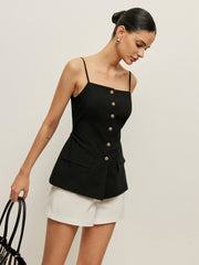 Cotton Button Tie-Back Tank Top