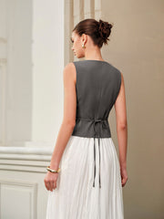 V-Neck Metal Tie-Back Vest With Belt