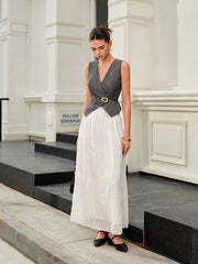 V-Neck Metal Tie-Back Vest With Belt