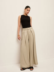 High-Waist Pockets Belted Pants