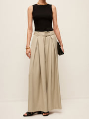 High-Waist Pockets Belted Pants