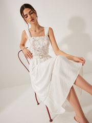 Cotton Floral Lace Belted Dress