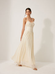 Button-Detail Mesh Panel Dress