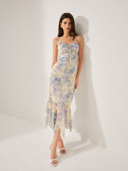 Chiffon Tie-Front Flared Hem Dress