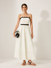 Scalloped Trim Back Tie Dress