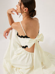 Scalloped Trim Back Tie Dress