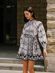 Linen Blend Long Sleeve Belted Dress