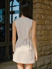 Linen Blend Button-Front Dress With Pockets