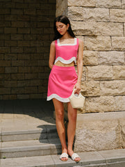 Color Block Trim Cotton & Linen Skirt Set