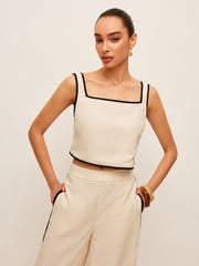 Cotton & Linen Contrast Trim Square-Neck Tank Top
